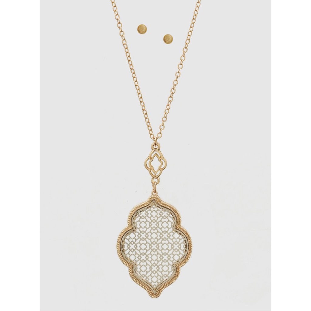 New Moroccan Filigree Long Necklace Set Rhodium